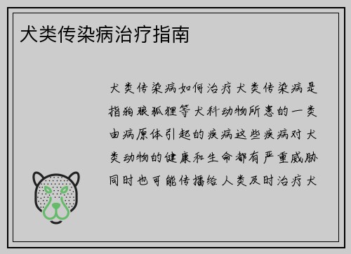 犬类传染病治疗指南